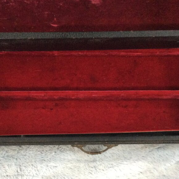 Antique Leather & Wood Victorian Jewelry Box w/Pull-Out Drawer & Mirror - Picture 4 of 11